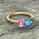 2 - Esther Emerald Shape Pink Sapphire & Heart Shape Blue Topaz 2 Stone Duo Ring 