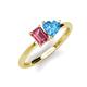 3 - Esther Emerald Shape Pink Tourmaline & Heart Shape Blue Topaz 2 Stone Duo Ring 