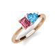 3 - Esther Emerald Shape Pink Tourmaline & Heart Shape Blue Topaz 2 Stone Duo Ring 