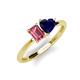 3 - Esther Emerald Shape Pink Tourmaline & Heart Shape Lab Created Blue Sapphire 2 Stone Duo Ring 