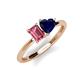 3 - Esther Emerald Shape Pink Tourmaline & Heart Shape Lab Created Blue Sapphire 2 Stone Duo Ring 