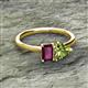 2 - Esther Emerald Shape Rhodolite Garnet & Heart Shape Peridot 2 Stone Duo Ring 