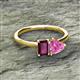 2 - Esther Emerald Shape Rhodolite Garnet & Heart Shape Lab Created Pink Sapphire 2 Stone Duo Ring 
