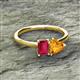 2 - Esther Emerald Shape Lab Created Ruby & Heart Shape Citrine 2 Stone Duo Ring 