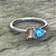 2 - Esther Emerald Shape Smoky Quartz & Heart Shape Blue Topaz 2 Stone Duo Ring 