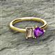 2 - Esther Emerald Shape Smoky Quartz & Heart Shape Amethyst 2 Stone Duo Ring 
