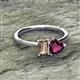 2 - Esther Emerald Shape Smoky Quartz & Heart Shape Rhodolite Garnet 2 Stone Duo Ring 