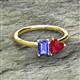 2 - Esther Emerald Shape Tanzanite & Heart Shape Lab Created Ruby 2 Stone Duo Ring 