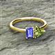 2 - Esther Emerald Shape Tanzanite & Heart Shape Peridot 2 Stone Duo Ring 