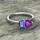2 - Esther Emerald Shape Tanzanite & Heart Shape Amethyst 2 Stone Duo Ring 