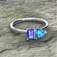 2 - Esther Emerald Shape Tanzanite & Heart Shape Blue Topaz 2 Stone Duo Ring 