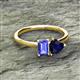 2 - Esther Emerald Shape Tanzanite & Heart Shape Lab Created Blue Sapphire 2 Stone Duo Ring 
