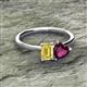 2 - Esther Emerald Shape Lab Created Yellow Sapphire & Heart Shape Rhodolite Garnet 2 Stone Duo Ring 