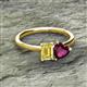 2 - Esther Emerald Shape Lab Created Yellow Sapphire & Heart Shape Rhodolite Garnet 2 Stone Duo Ring 