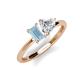 3 - Esther Emerald Shape Aquamarine & Heart Shape Forever Brilliant Moissanite 2 Stone Duo Ring 