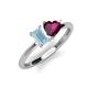 3 - Esther Emerald Shape Aquamarine & Heart Shape Rhodolite Garnet 2 Stone Duo Ring 