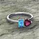 2 - Esther Emerald Shape Blue Topaz & Heart Shape Rhodolite Garnet 2 Stone Duo Ring 