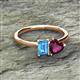 2 - Esther Emerald Shape Blue Topaz & Heart Shape Rhodolite Garnet 2 Stone Duo Ring 