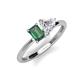 3 - Esther Emerald Shape Lab Created Alexandrite & Heart Shape Forever Brilliant Moissanite 2 Stone Duo Ring 