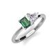 3 - Esther GIA Certified Heart Shape Diamond & Emerald Shape Lab Created Alexandrite 2 Stone Duo Ring 
