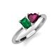 3 - Esther Emerald Shape Lab Created Emerald & Heart Shape Rhodolite Garnet 2 Stone Duo Ring 