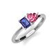 3 - Esther Emerald Shape Iolite & Heart Shape Pink Tourmaline 2 Stone Duo Ring 