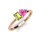 3 - Esther Emerald Shape Peridot & Heart Shape Lab Created Pink Sapphire 2 Stone Duo Ring 