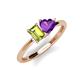 3 - Esther Emerald Shape Peridot & Heart Shape Amethyst 2 Stone Duo Ring 
