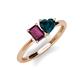 3 - Esther Emerald Shape Rhodolite Garnet & Heart Shape London Blue Topaz 2 Stone Duo Ring 