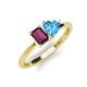 3 - Esther Emerald Shape Rhodolite Garnet & Heart Shape Blue Topaz 2 Stone Duo Ring 