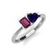 3 - Esther Emerald Shape Rhodolite Garnet & Heart Shape Lab Created Blue Sapphire 2 Stone Duo Ring 
