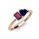 3 - Esther Emerald Shape Rhodolite Garnet & Heart Shape Lab Created Blue Sapphire 2 Stone Duo Ring 
