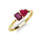 3 - Esther Emerald Shape Rhodolite Garnet & Heart Shape Lab Created Ruby 2 Stone Duo Ring 