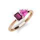 3 - Esther Emerald Shape Rhodolite Garnet & Heart Shape Lab Created Pink Sapphire 2 Stone Duo Ring 