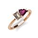 3 - Esther Emerald Shape Smoky Quartz & Heart Shape Rhodolite Garnet 2 Stone Duo Ring 