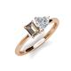 3 - Esther Emerald Shape Smoky Quartz & Heart Shape White Sapphire 2 Stone Duo Ring 