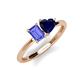 3 - Esther Emerald Shape Tanzanite & Heart Shape Lab Created Blue Sapphire 2 Stone Duo Ring 