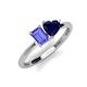 3 - Esther Emerald Shape Tanzanite & Heart Shape Lab Created Blue Sapphire 2 Stone Duo Ring 