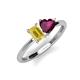 3 - Esther Emerald Shape Lab Created Yellow Sapphire & Heart Shape Rhodolite Garnet 2 Stone Duo Ring 