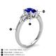 4 - Honora 9x7 mm Oval Shape Lab Created Blue Sapphire and Pear Shape Diamond Three Stone Engagement Ring 