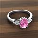 2 - Honora 9x7 mm Oval Shape Lab Created Pink Sapphire and Pear Shape Diamond Three Stone Engagement Ring 