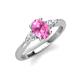 3 - Honora 9x7 mm Oval Shape Lab Created Pink Sapphire and Pear Shape Diamond Three Stone Engagement Ring 
