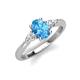 3 - Honora 9x7 mm Oval Shape Blue Topaz and Pear Shape Diamond Three Stone Engagement Ring 