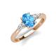 3 - Honora 9x7 mm Oval Shape Blue Topaz and Pear Shape Diamond Three Stone Engagement Ring 