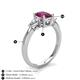 4 - Honora 9x7 mm Oval Shape Rhodolite Garnet and Pear Shape Diamond Three Stone Engagement Ring 