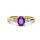 1 - Honora 9x7 mm Oval Shape Amethyst and Pear Shape Diamond Three Stone Engagement Ring 
