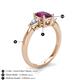 4 - Honora 9x7 mm Oval Shape Rhodolite Garnet and Pear Shape Diamond Three Stone Engagement Ring 