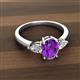 2 - Honora 9x7 mm Oval Shape Amethyst and Pear Shape Diamond Three Stone Engagement Ring 