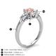 4 - Honora 9x7 mm Oval Shape Morganite and Pear Shape Diamond Three Stone Engagement Ring 