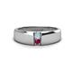 1 - Ethan 3.00 mm Round Aquamarine and Rhodolite Garnet 2 Stone Men Wedding Ring 